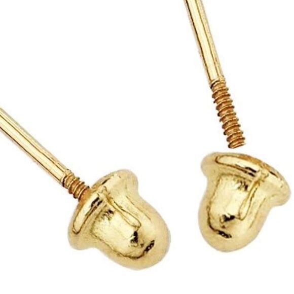 14k Yellow Gold Flower Stud Earrings with Screw Back | Birthday Gift | - Picture 2 of 2